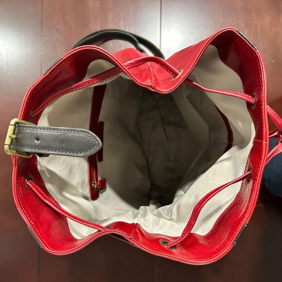 Genuine Italian Leather Backpack - Red - Unisex - Picture 13 of 16